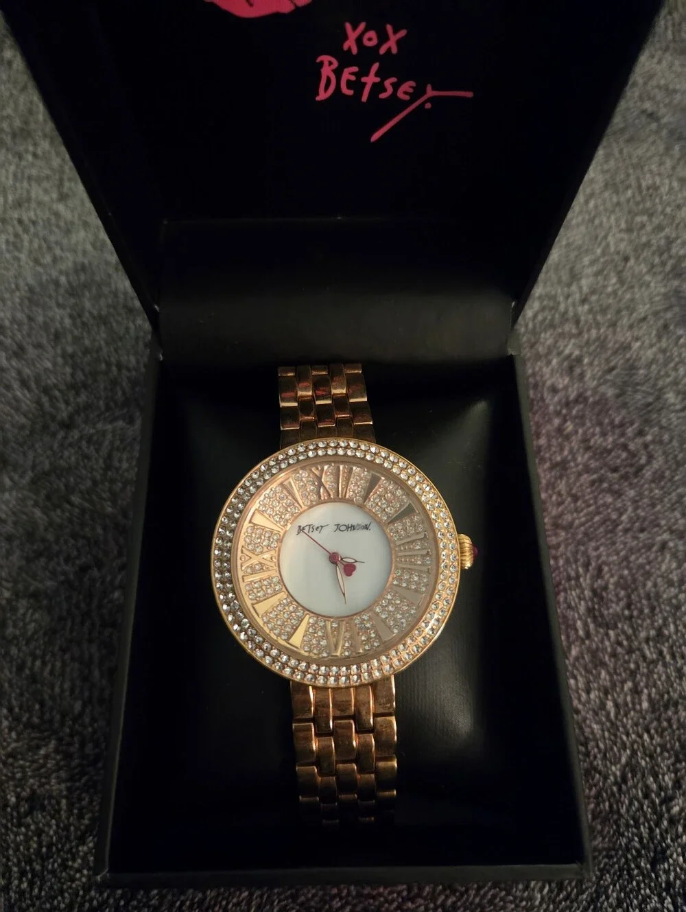 Betsey Johnson Rose Gold Crystal Accent Women's Watch Small
